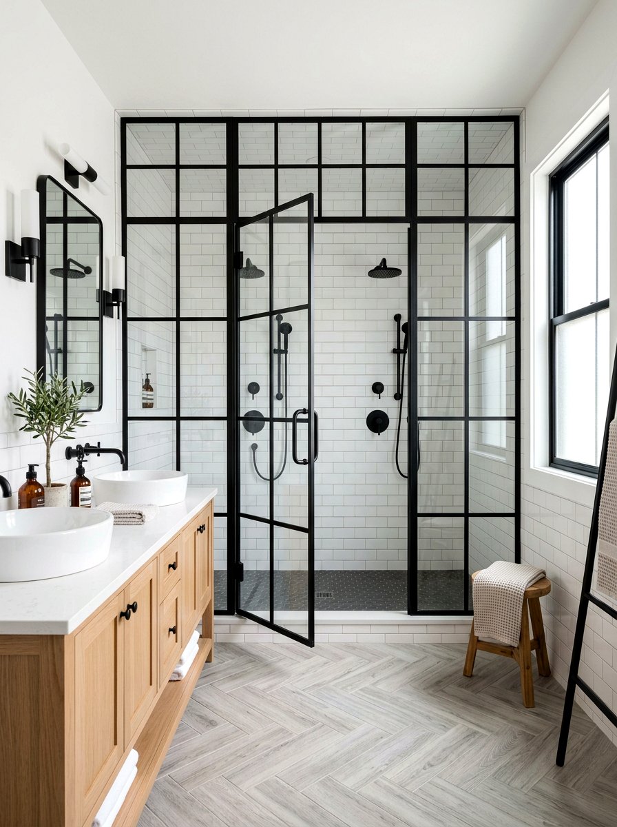 Black Frame Double Shower - 30 double shower wall ideas