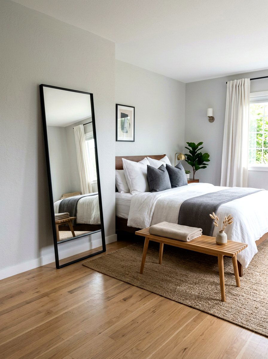 Black Frame Leaning Mirror Bedroom - 30 oversized mirror leaning wall ideas