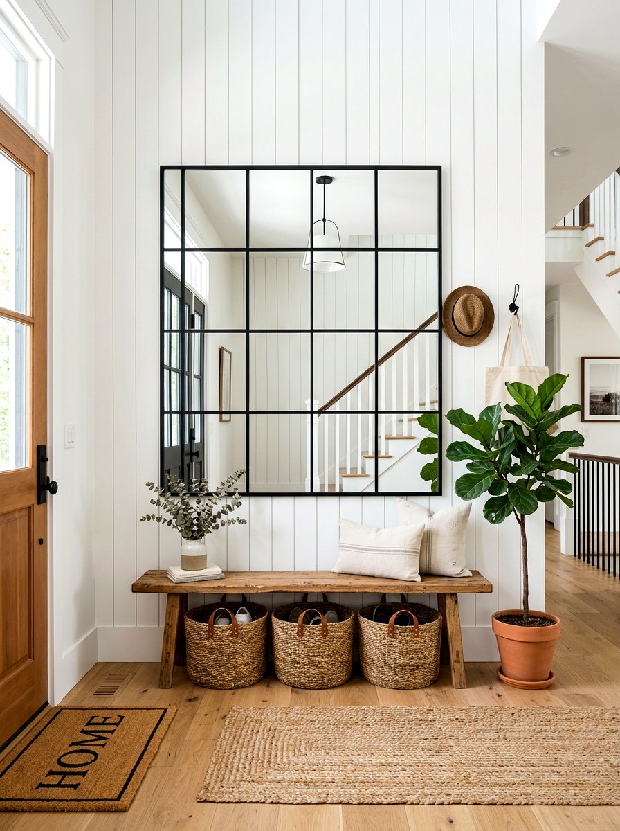 Black Frame Mirror Foyer Grid - 30 mirror wrapped foyer ideas