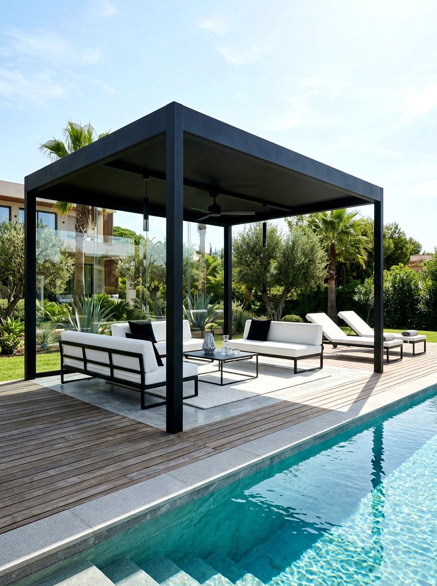 Black Frame Modern Cabana - 30 pool cabana ideas
