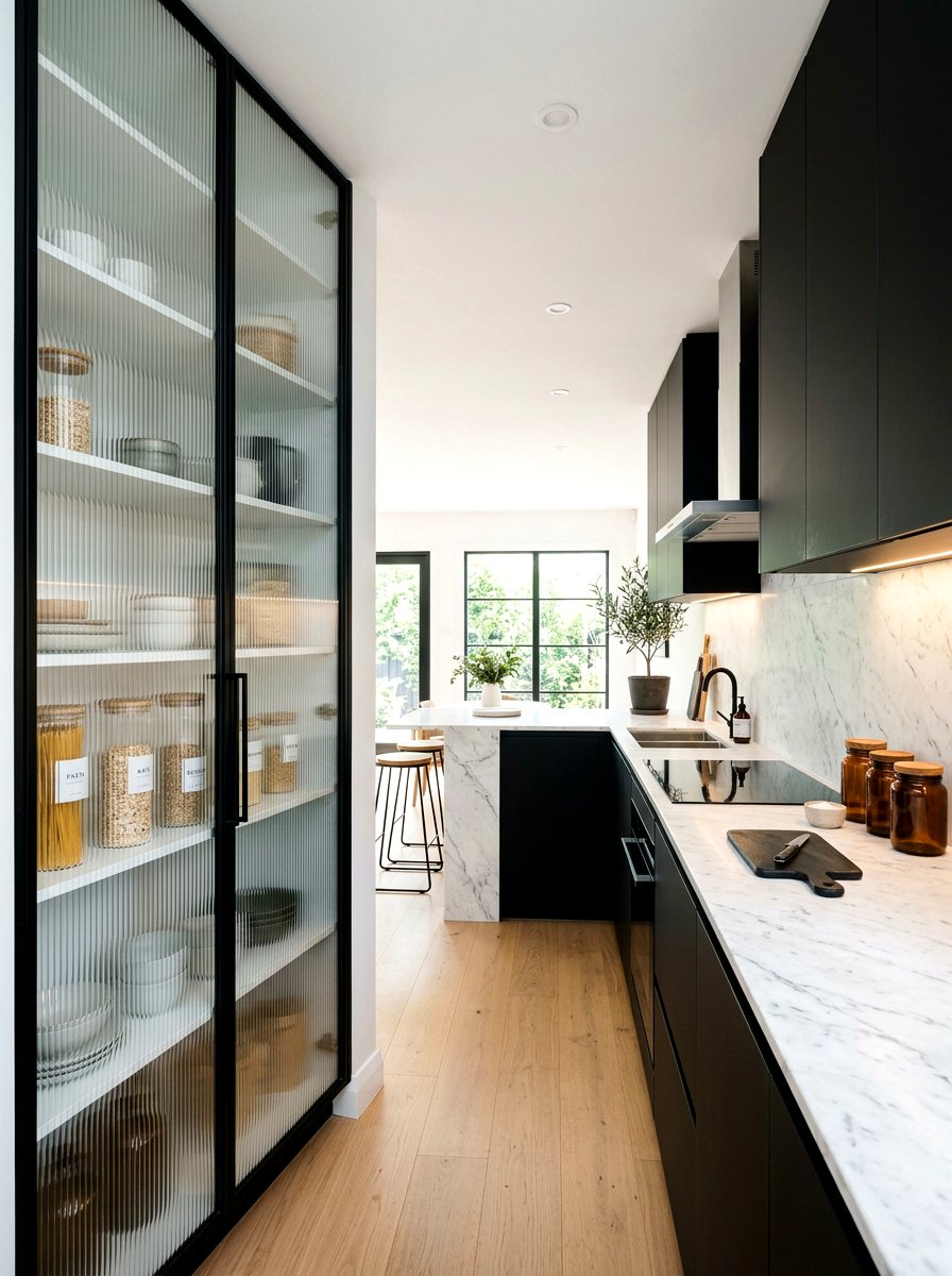 Black Frame Reeded Glass Pantry - 30 reeded glass pantry ideas