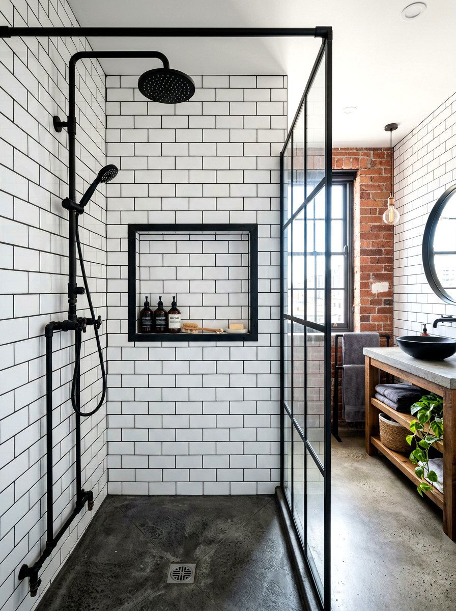 Black Frame Shower Niche - 30 shower niche ideas