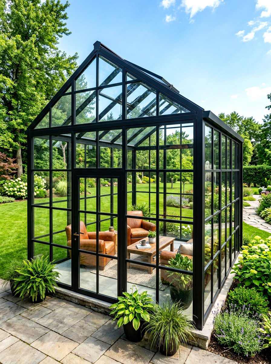 Black Frame Solarium - 30 glass room addition ideas