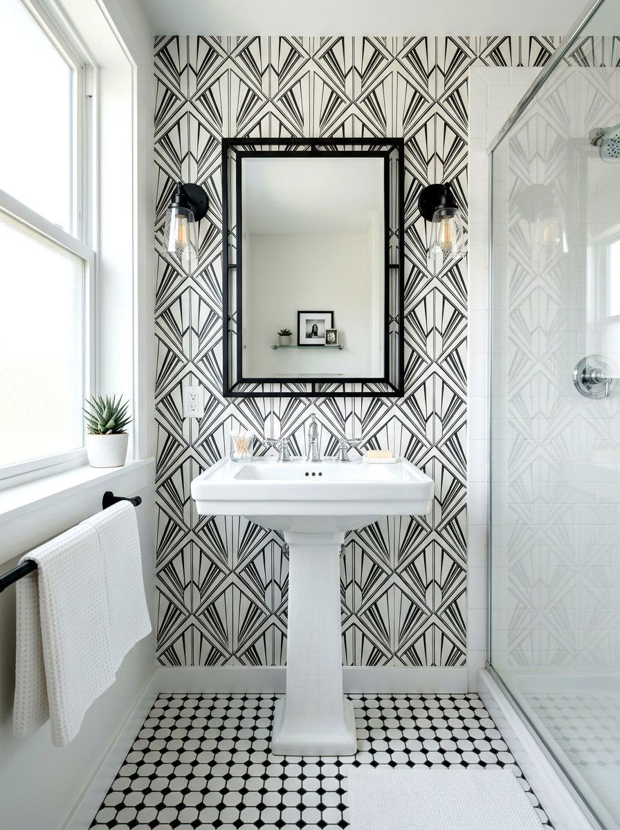 Black Framed Mirror - 30 black bathroom ideas