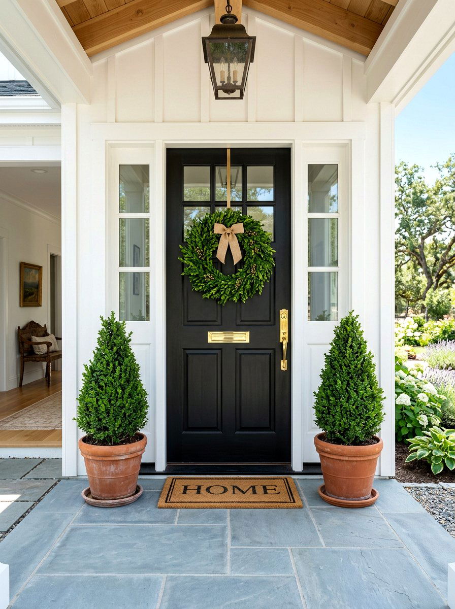 Black Front Door - 30 farmhouse porch decor ideas