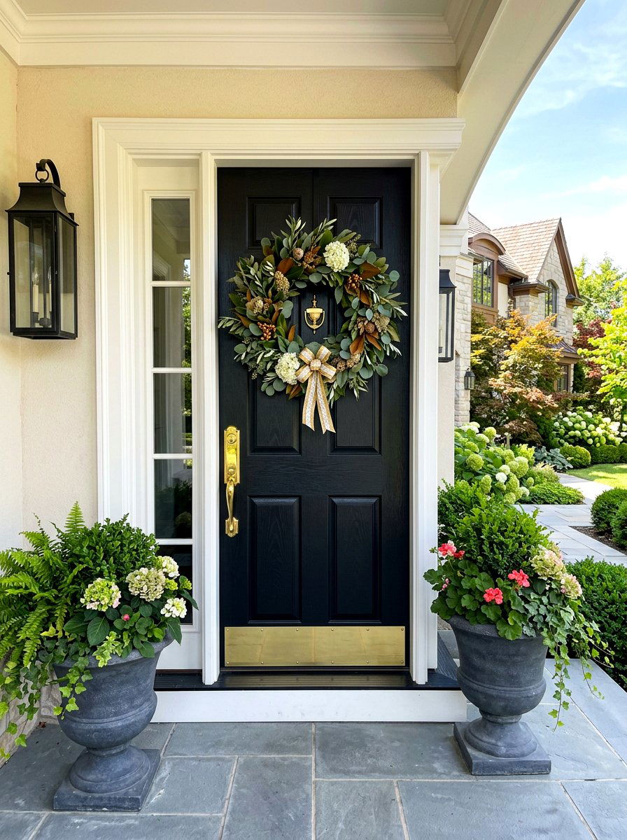 Black Front Door - 30 front steps decor ideas