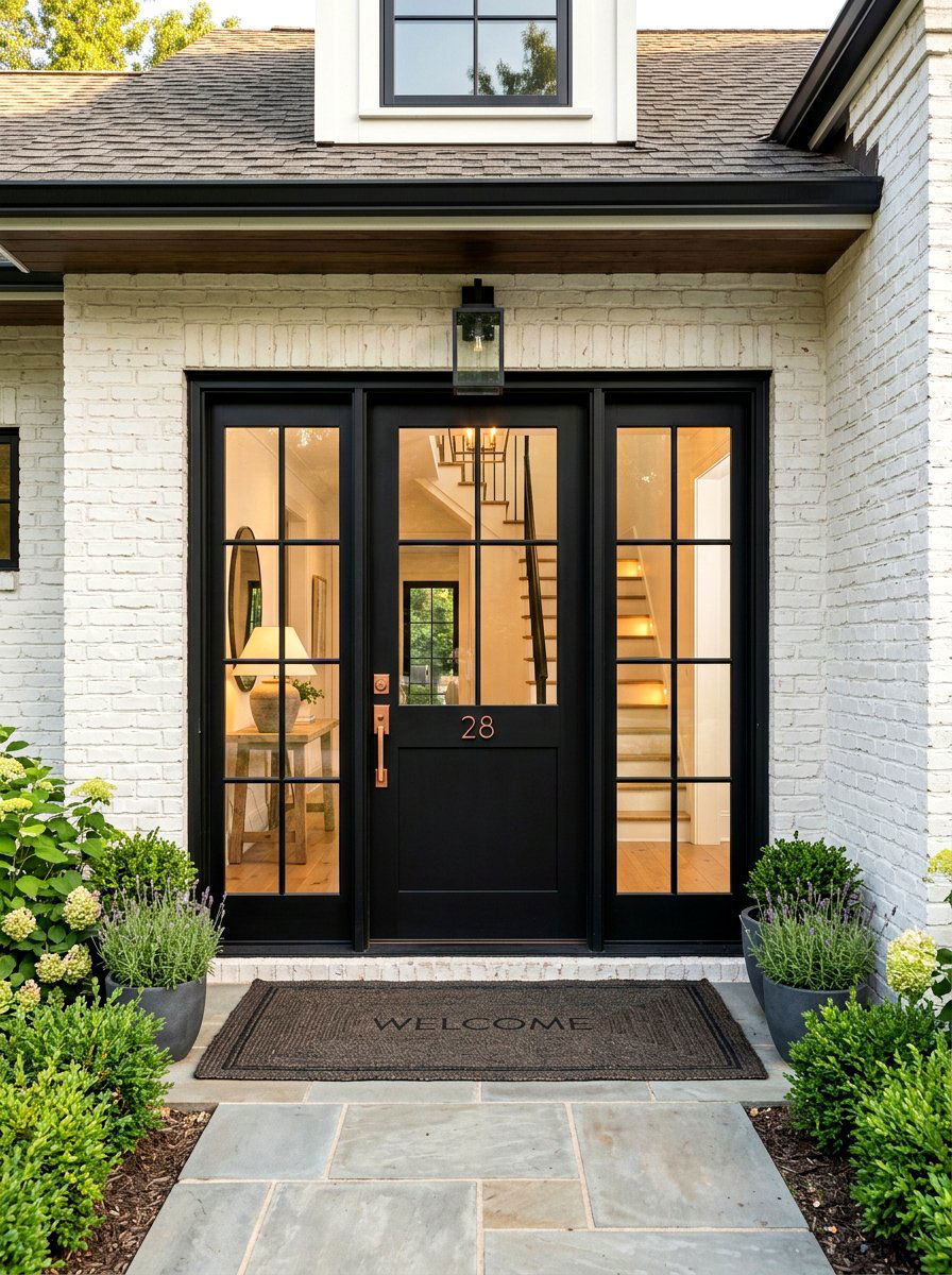 Black Front Door With Sidelights - 30 cottage front door ideas