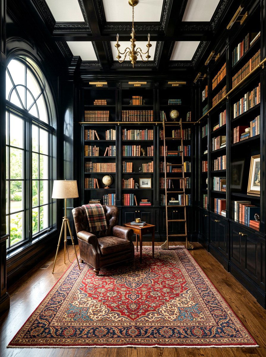 Black Gloss Home Library - 30 lacquered room ideas