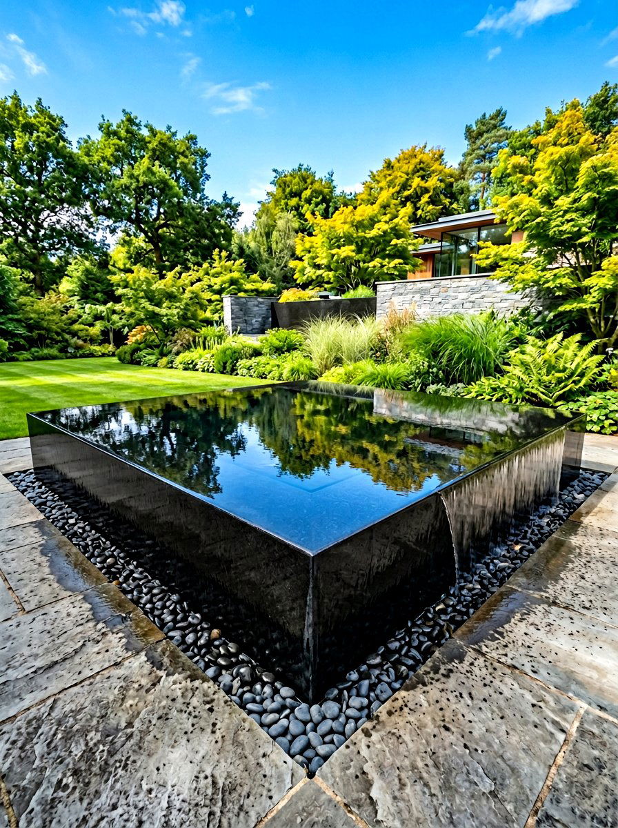 Black Granite Infinity - 30 outdoor courtyard fountain ideas