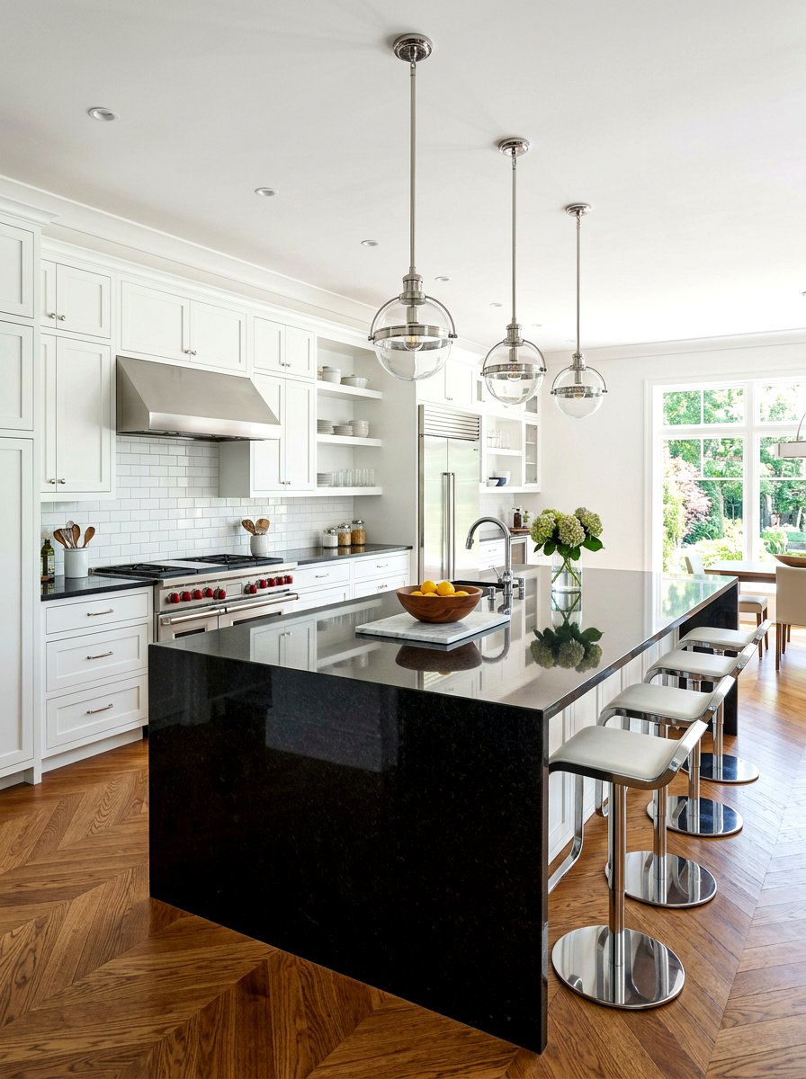 Black Granite Island - 30 slab stone kitchen ideas
