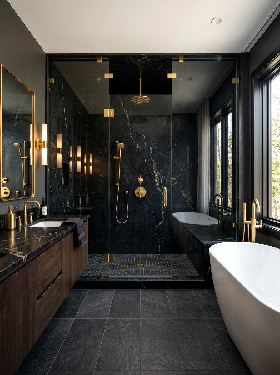 Black Granite Shower - 30 stone slab shower ideas