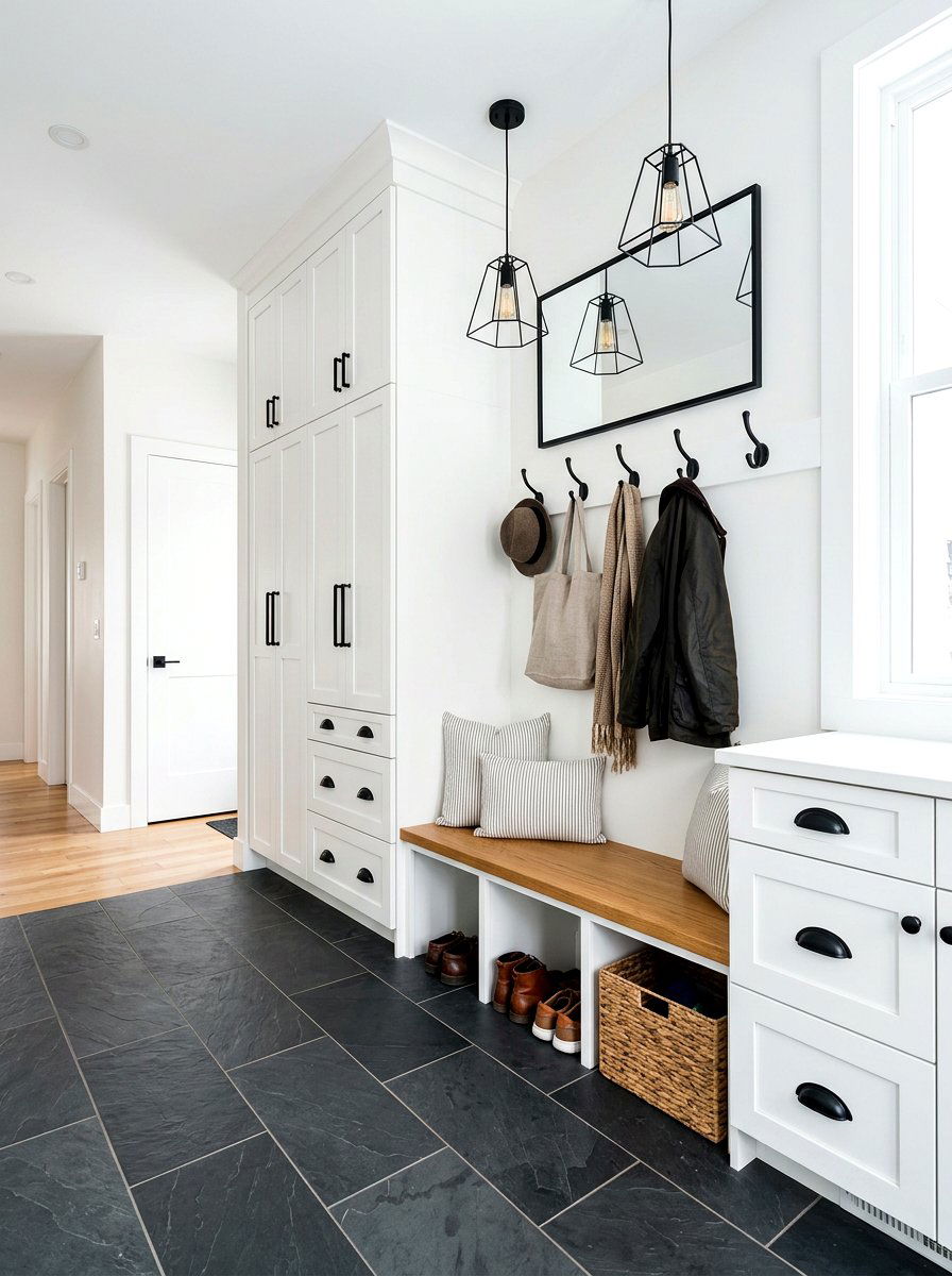 Black Hardware Mudroom - 30 farmhouse mudroom ideas