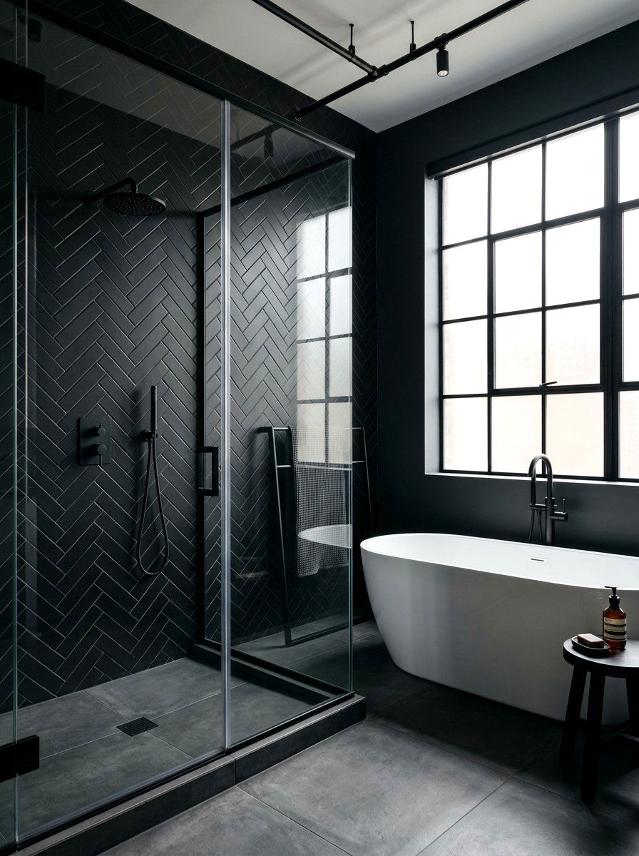 Black Herringbone Shower Tile - 30 herringbone shower tile ideas