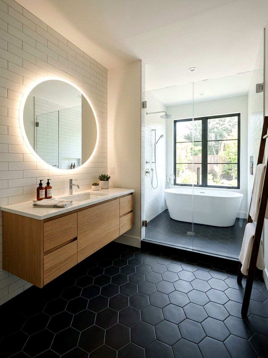 Black Hexagon Tile Dark Grout - 30 dark grout bathroom ideas