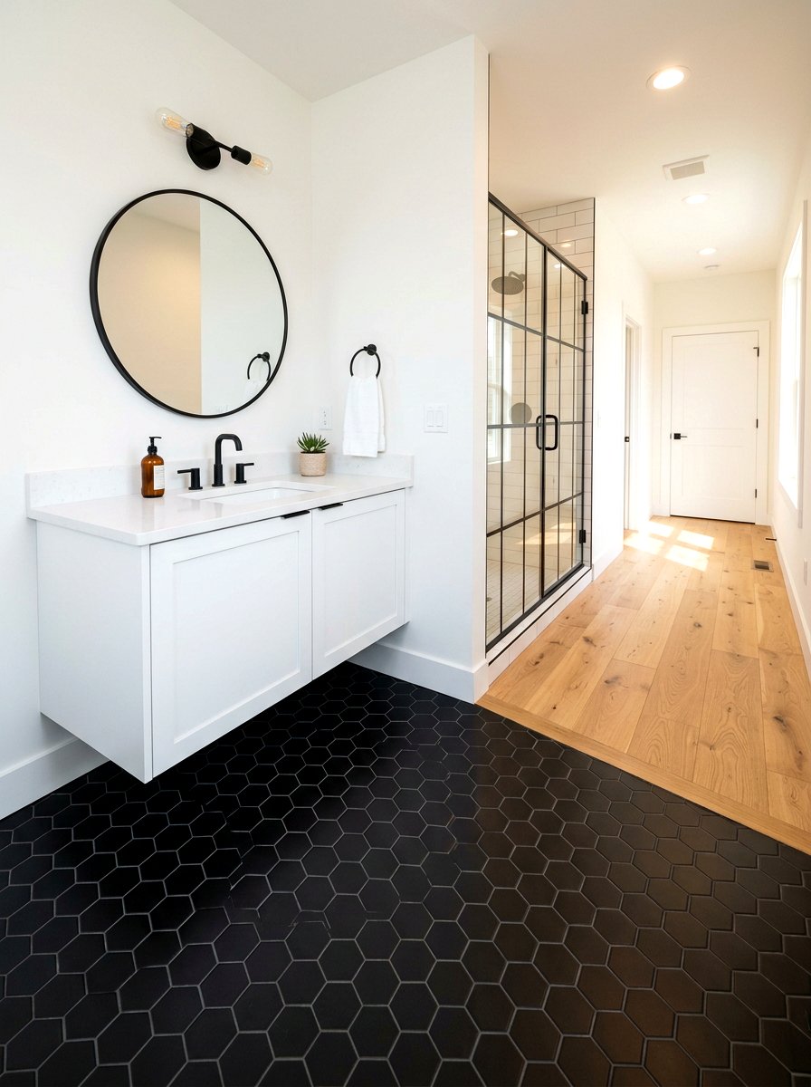 Black Hexagon Tile - 30 black bathroom ideas