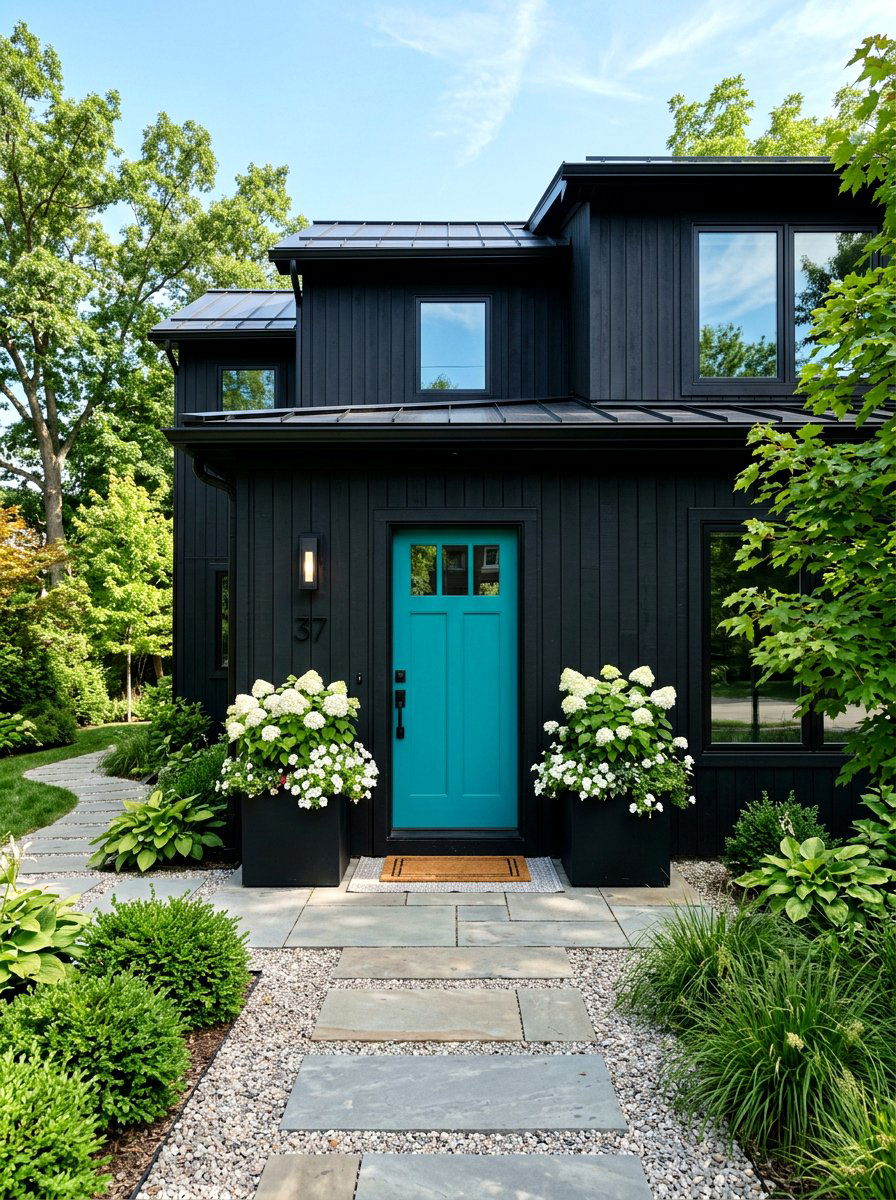 Black House Colorful Front Door - 30 black house exterior ideas