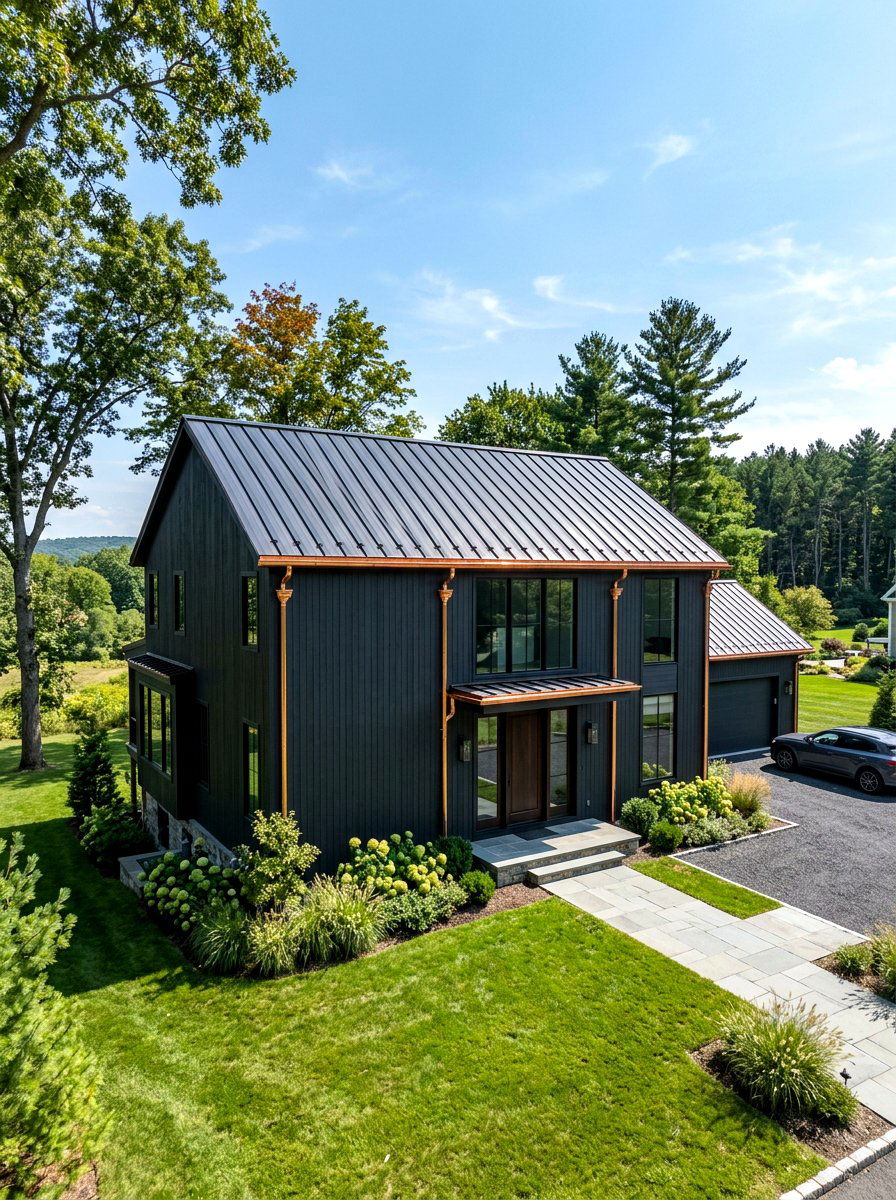 Black House Copper Gutters - 30 black house exterior ideas