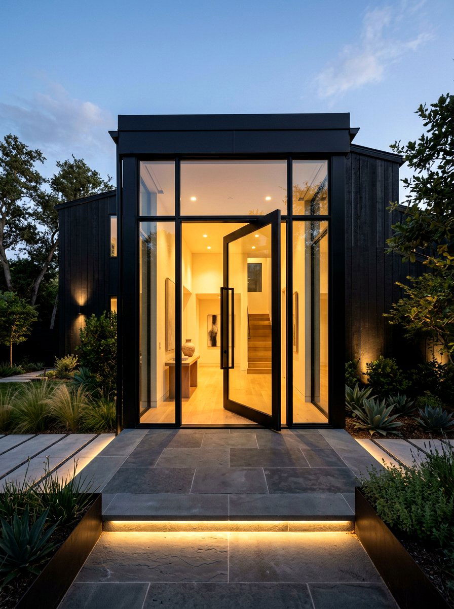 Black House Glass Entry - 30 black house exterior ideas
