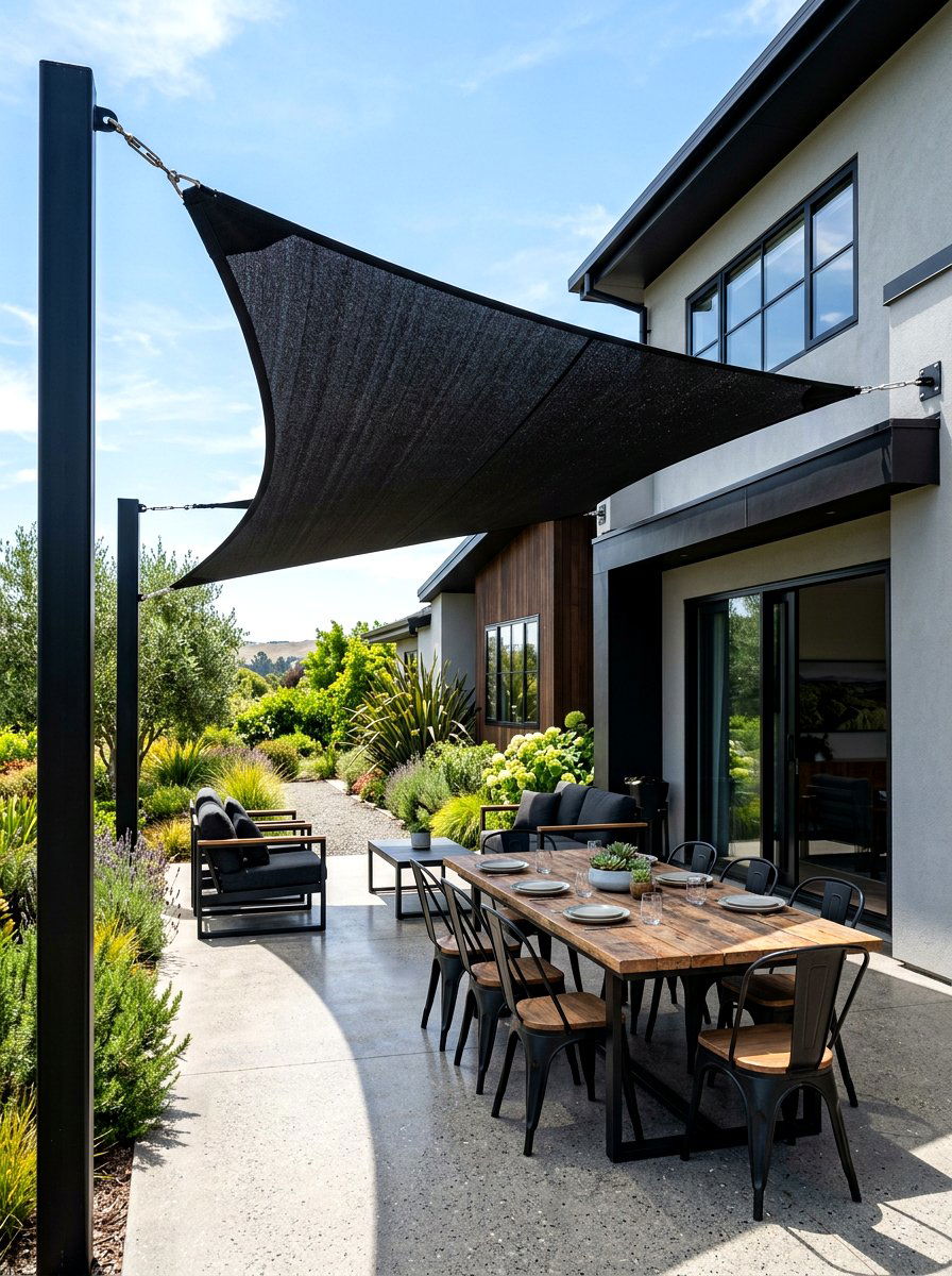 Black Industrial Shade Sail - 30 shade sail ideas