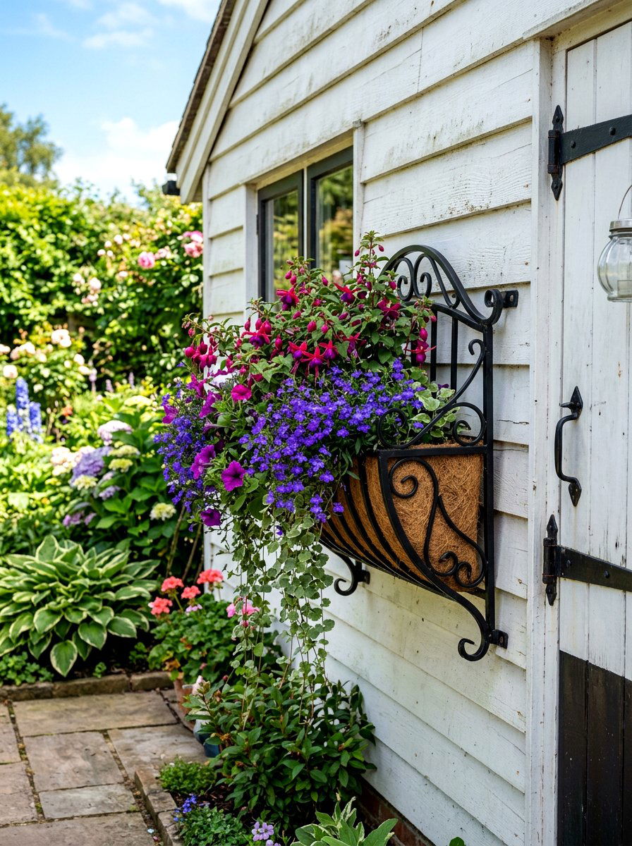 Black Iron Hayrack Planter - 30 shed flower box ideas
