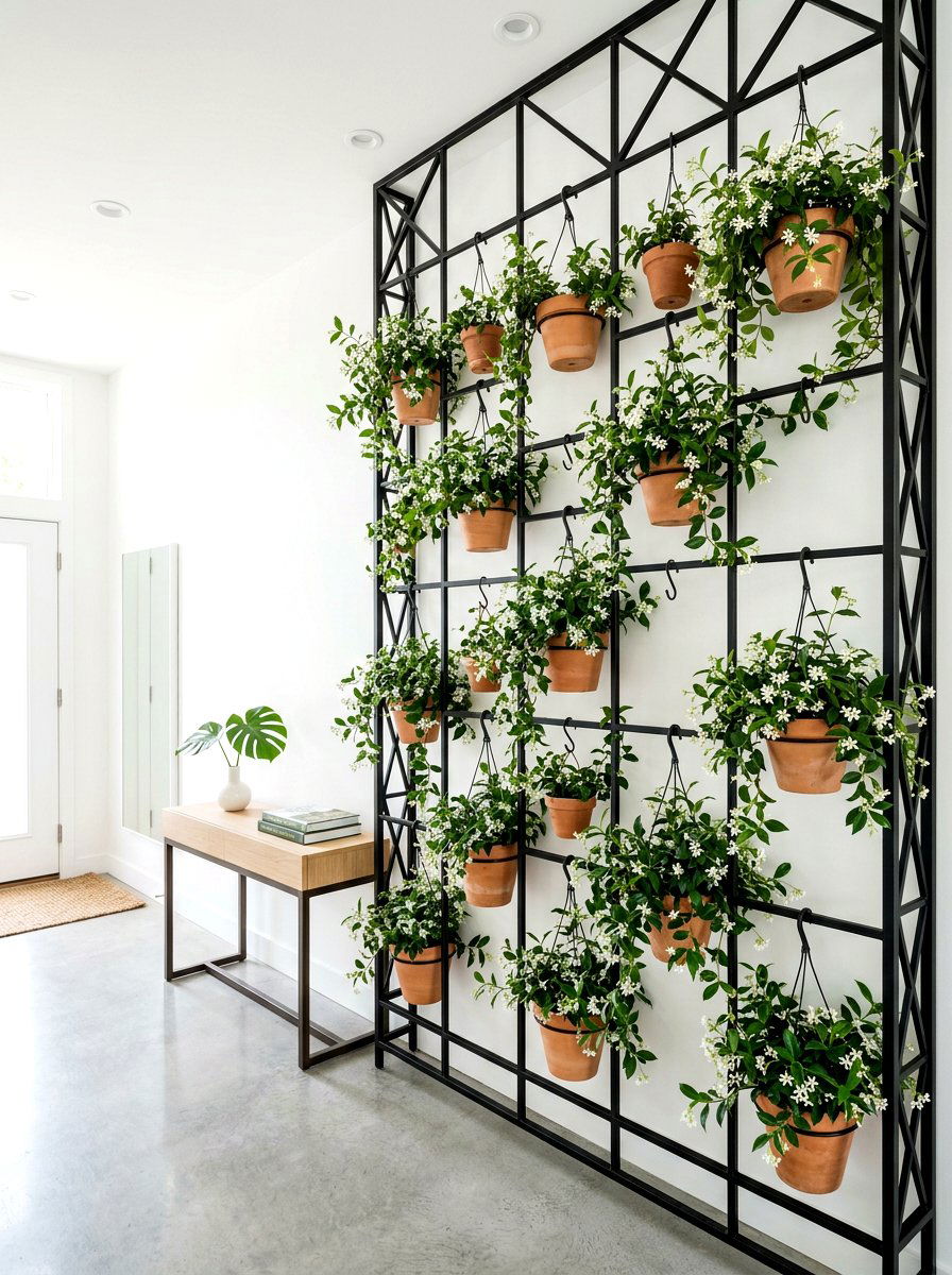 Black Iron Lattice Grid - 30 wall planter entryway ideas
