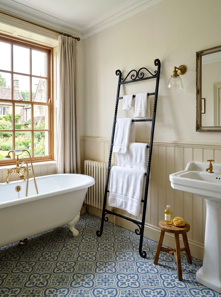 Black Iron Towel Ladder - 30 towel ladder ideas