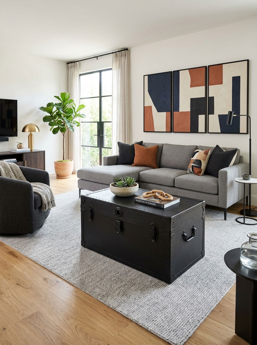 Black Iron Trunk - 30 trunk coffee table ideas