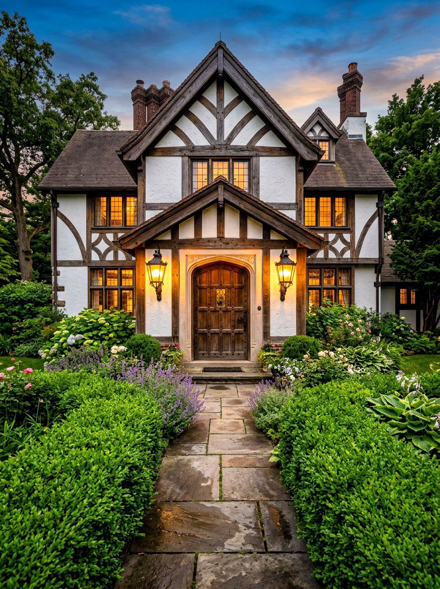 Black Iron Wall Lantern - 30 Tudor exterior lighting ideas