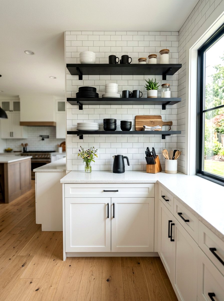 Black Kitchen Open Shelving - 30 black and white kitchen ideas