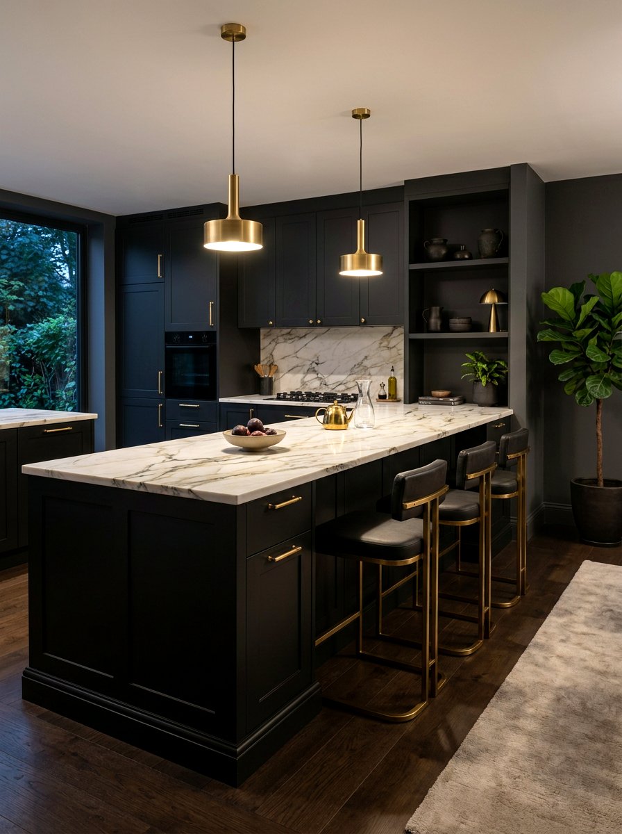 Black Kitchen Peninsula With Gold Hardware - 30 kitchen peninsula ideas