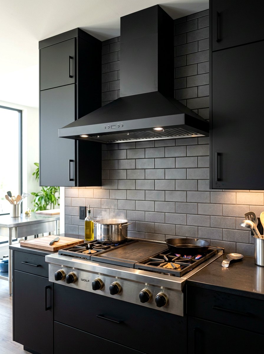 Black Kitchen Range Hood - 30 moody cottage kitchen ideas