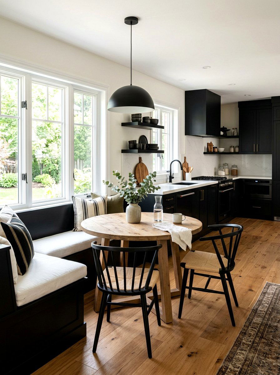 Black Kitchen with Breakfast Nook - 30 black kitchen ideas