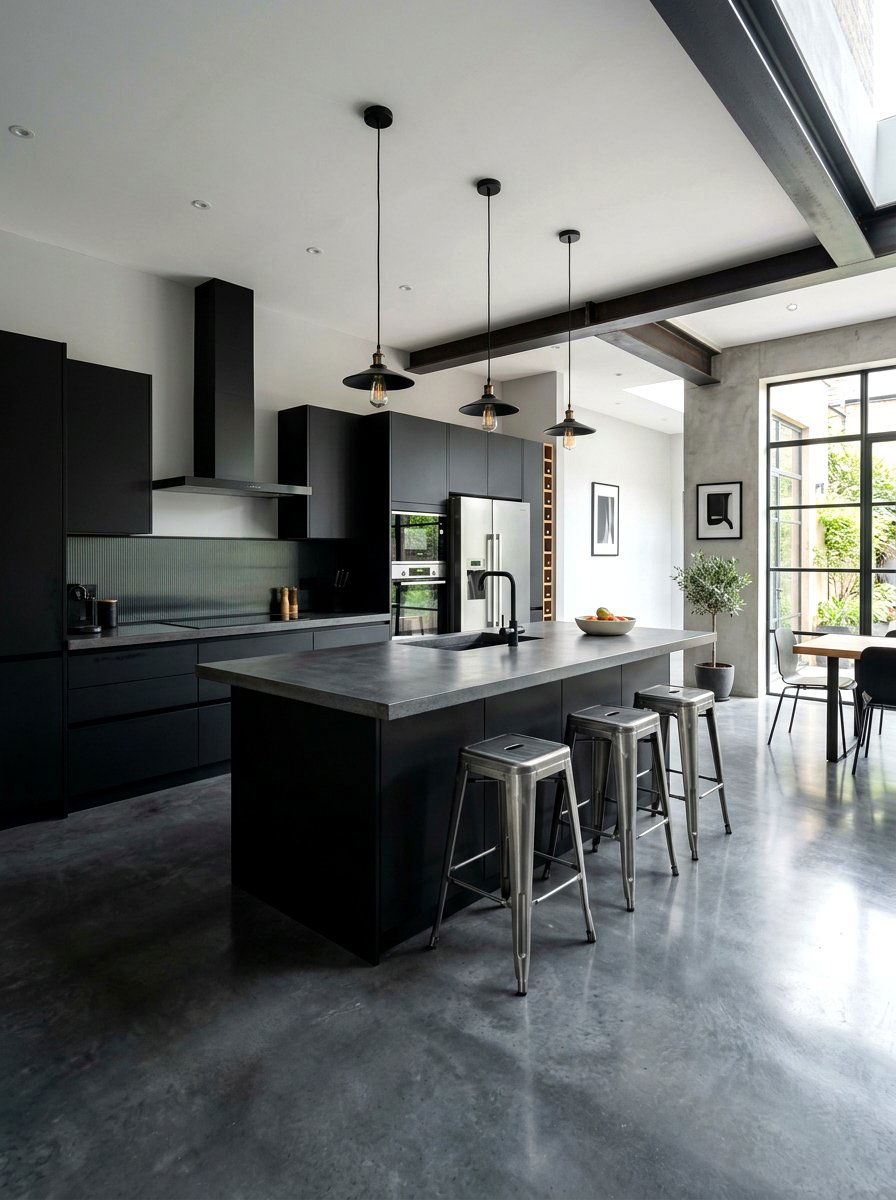 Black Kitchen with Concrete Floors - 30 black kitchen ideas