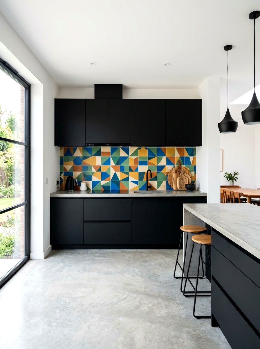 Black Kitchen with Statement Backsplash - 30 black kitchen ideas