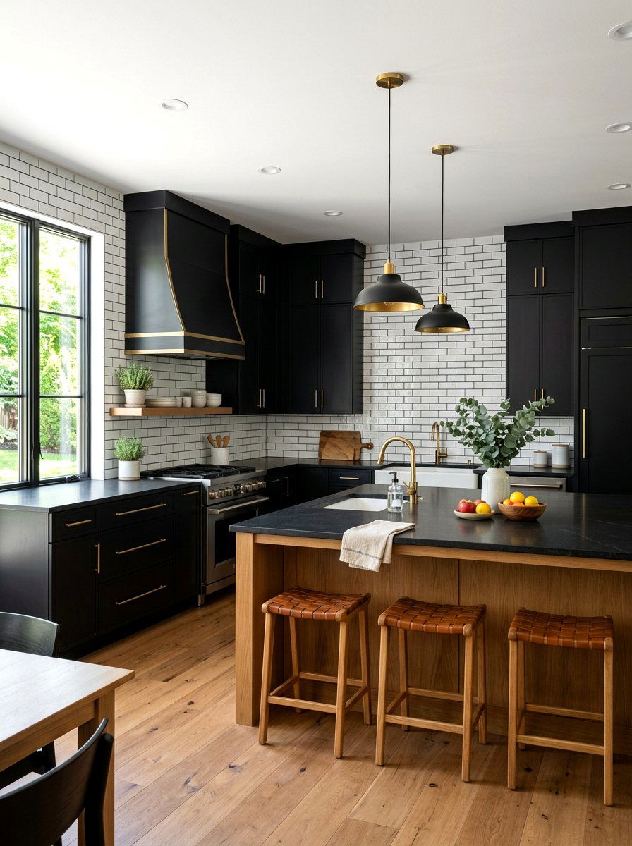 Black Kitchen with Subway Tile - 30 black kitchen ideas