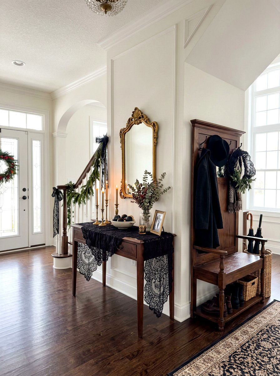 Black Lace Entryway - 30 dark romantic Halloween home ideas