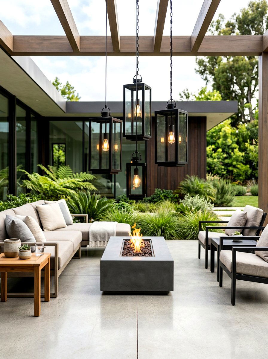 Black Lantern Cluster - 30 lantern cluster patio ideas