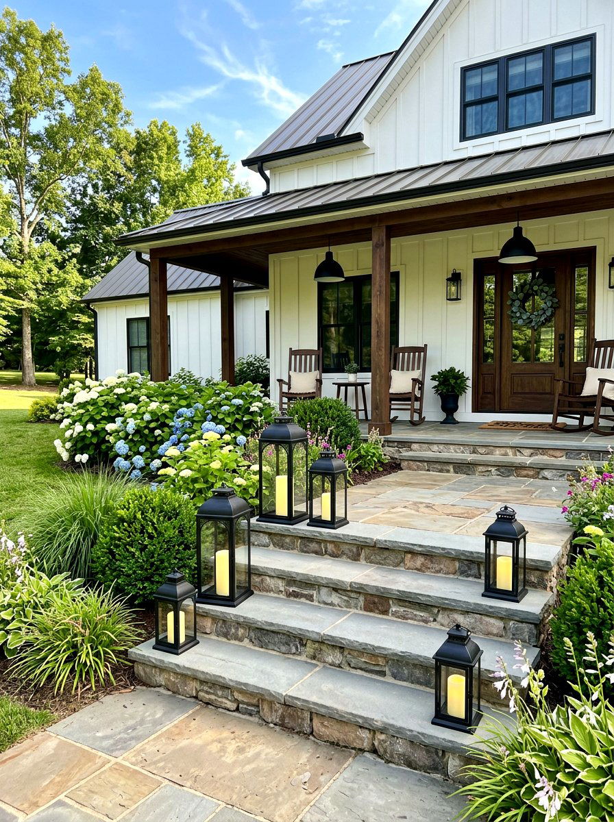 Black Lantern On Porch Steps - 30 porch lantern styling ideas aesthetic