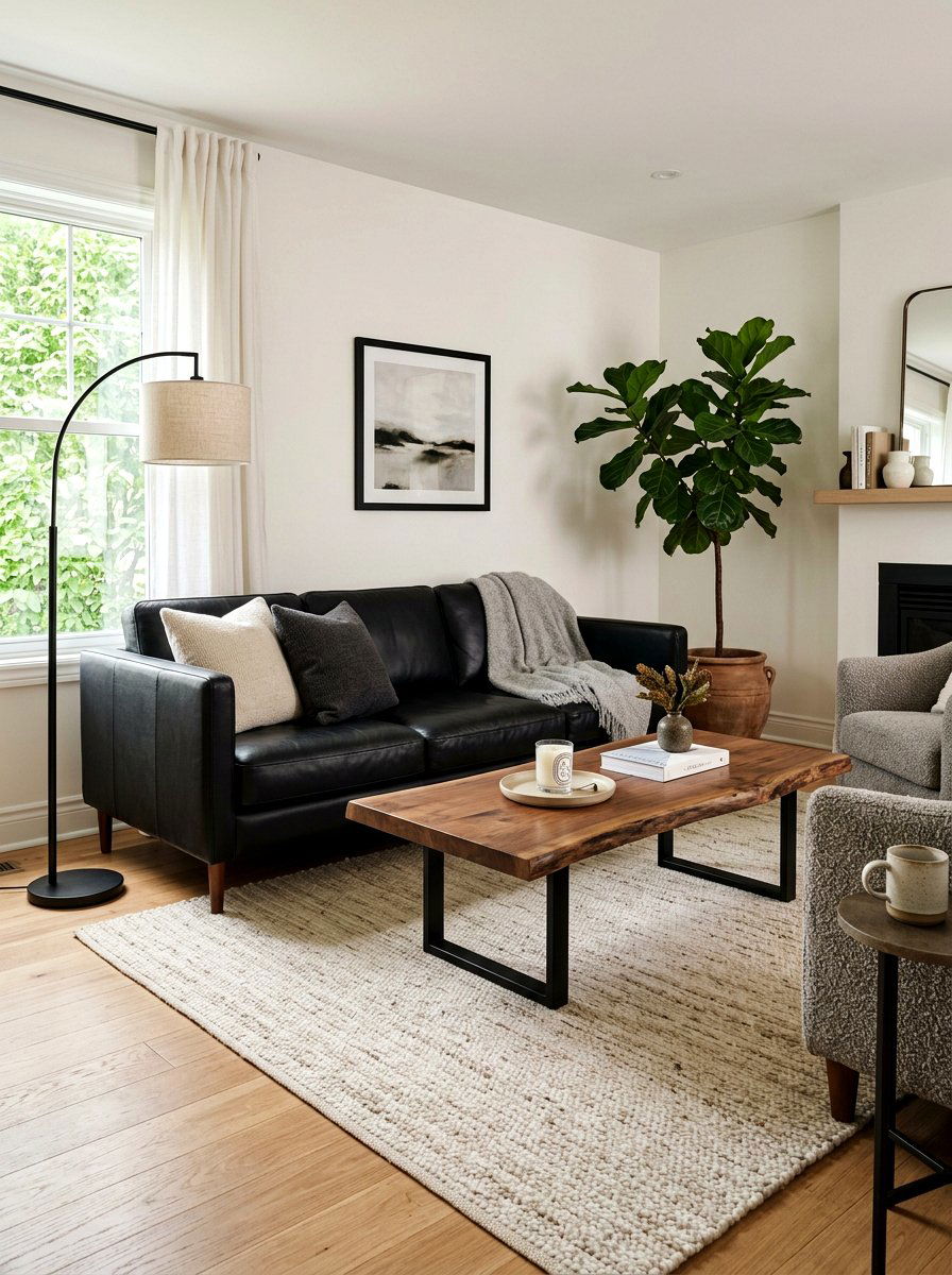 Black Leather Sofa Wood Coffee Table - 30 black and wood decor ideas