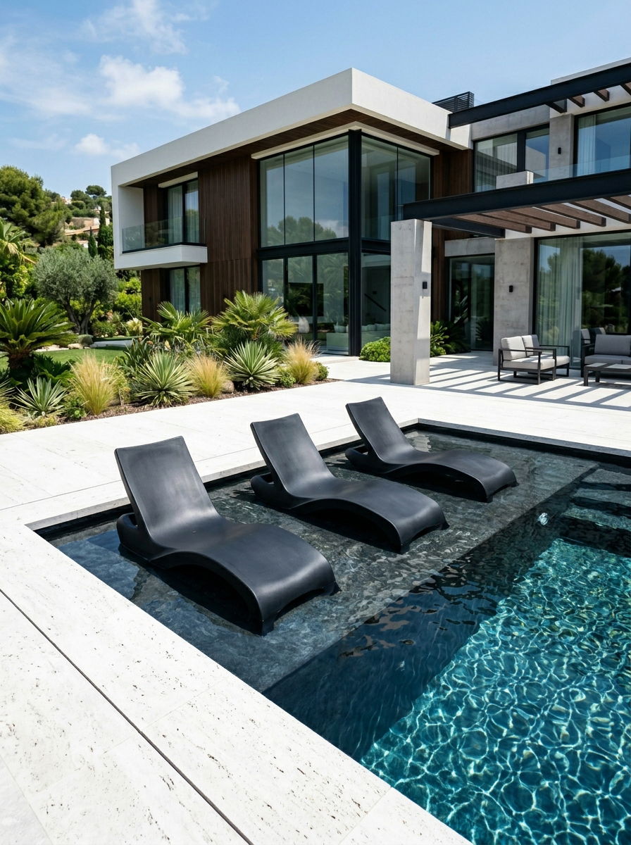 Black Ledge Lounger Modern Pool - 30 pool ledge lounger ideas