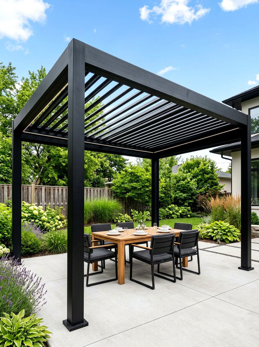 Black Louvered Roof Pavilion - 30 black pavilion backyard ideas