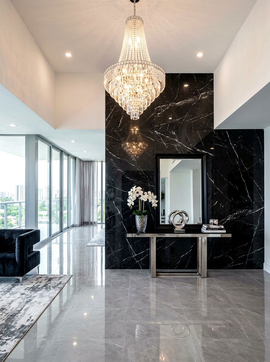Black Marble Accent Wall - 30 foyer accent wall ideas