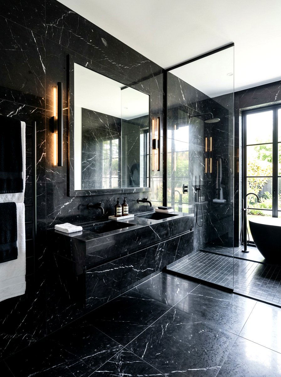 Black Marble Bathroom - 30 moody bathroom ideas