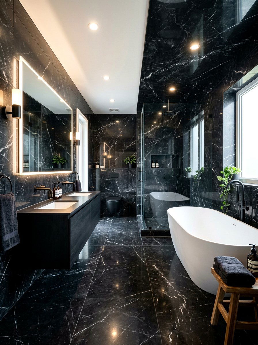 Black Marble Bathroom - 30 dramatic bathroom ideas