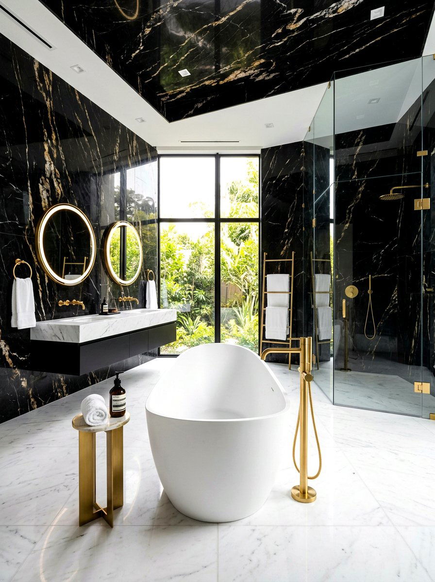 Black Marble Bathroom - 30 floor to ceiling tile bathroom ideas