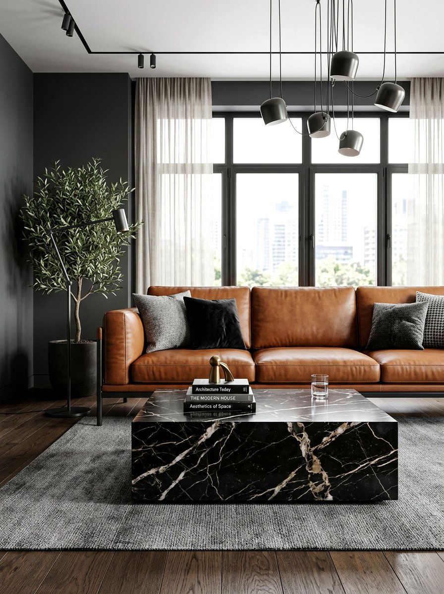 Black Marble Block Coffee Table - 30 stone coffee table ideas