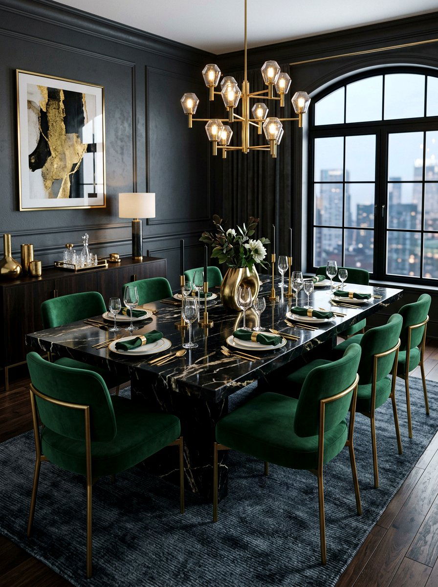 Black Marble Dining Table - 30 dark moody dining room ideas