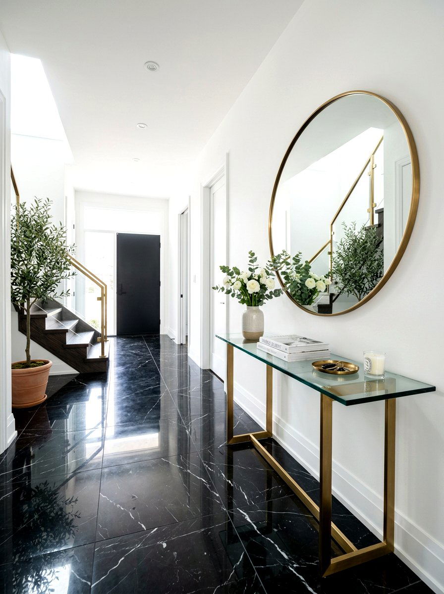 Black Marble Entryway - 30 quiet luxury entryway ideas