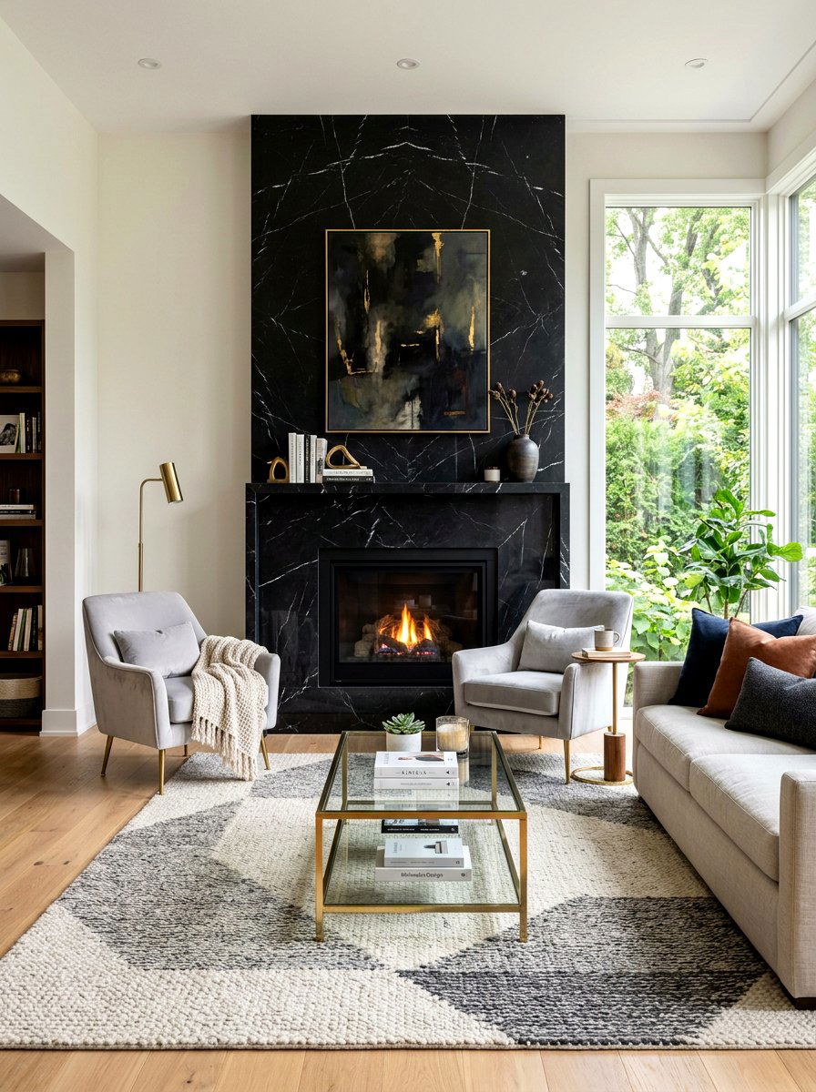 Black Marble Fireplace - 30 modern fireplace surround ideas