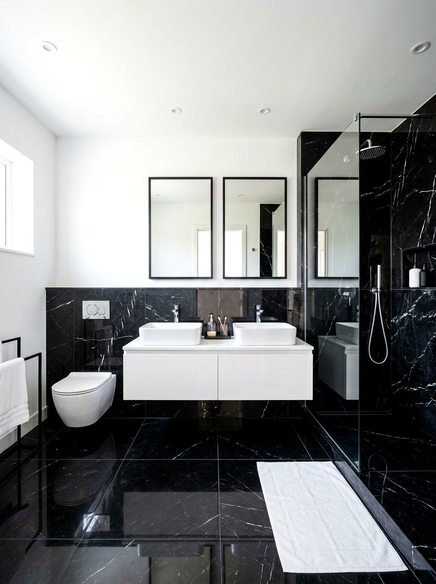 Black Marble Tile Bathroom - 30 half tiled bathroom ideas
